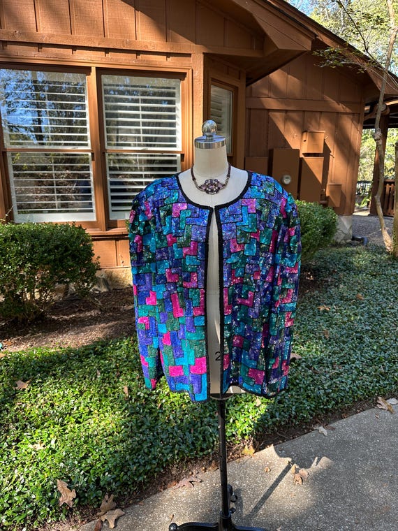 BEAUTIFUL 80s BEADED JACKET Plus Size/Sequin Jacket/80s Beaded Jacket/Cocktail Jacket/Laurence Kazar Jacket/80s Sequin Jacket/Mint Condition