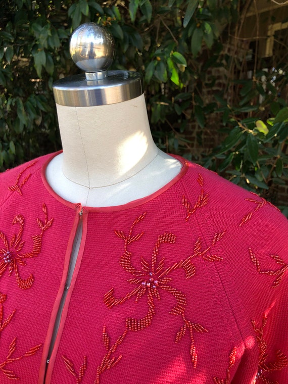 RARE 60's CORAL BEADED Sweater/60’s Floral Sweate… - image 8