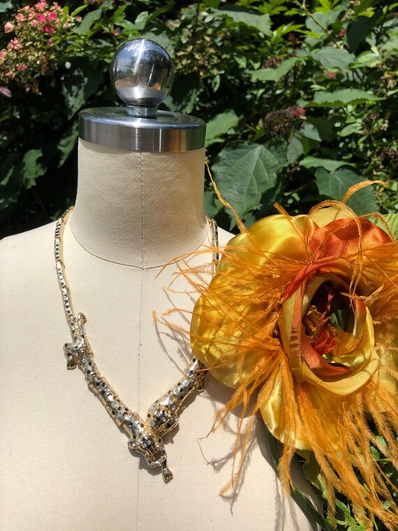 RARE Double Panther Rhinestone Necklace/80’s Rhin… - image 5