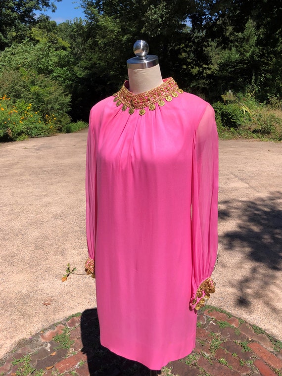 FABULOUS 60's PINK DRESS/Coin Trimmed Dress/60's … - image 2