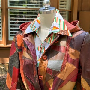 AWESOME 70&#39;s LEATHER PATCHWORK Jacket Extra Small/Vintage Leather Jackets/Patchwork Jackets/70&#39;s Jackets/Hippie Jackets/Near Mint Condition