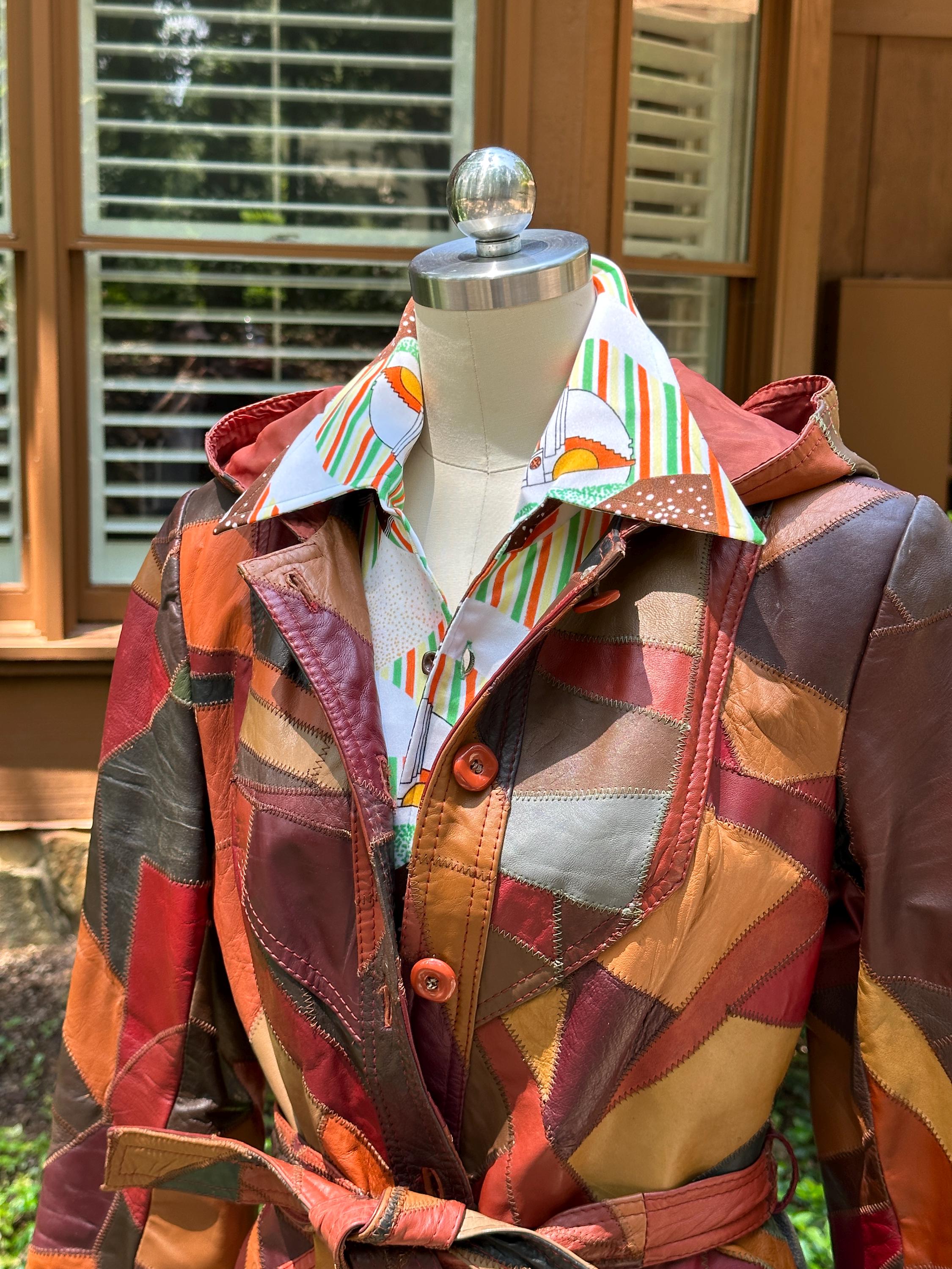 AWESOME 70's LEATHER PATCHWORK Jacket Extra Small/vintage