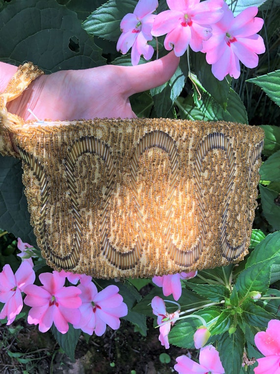 BEAUTIFUL 50's GOLD BEADED Purse/50's Handbags/Ha… - image 4