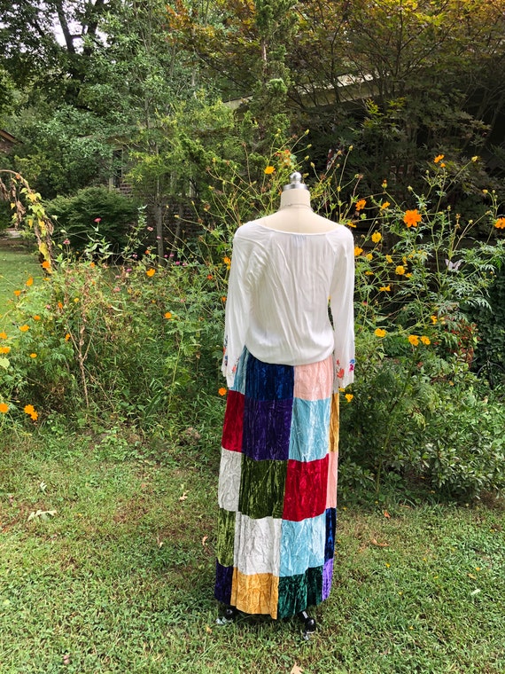 BOHO PATCHWORK Velvet Skirt/Patchwork Velvet Skir… - image 4
