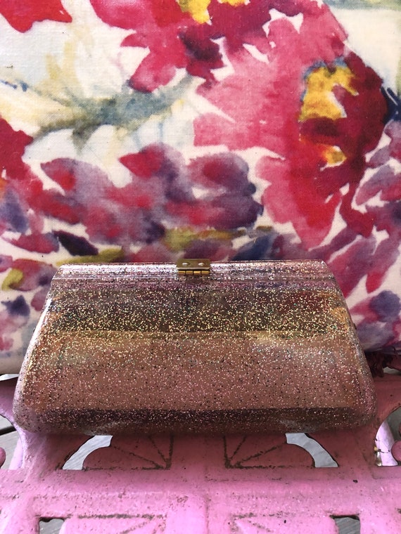 PINK SPARKLE Lucite Clutch/Lucite Handbags/Lucite… - image 4