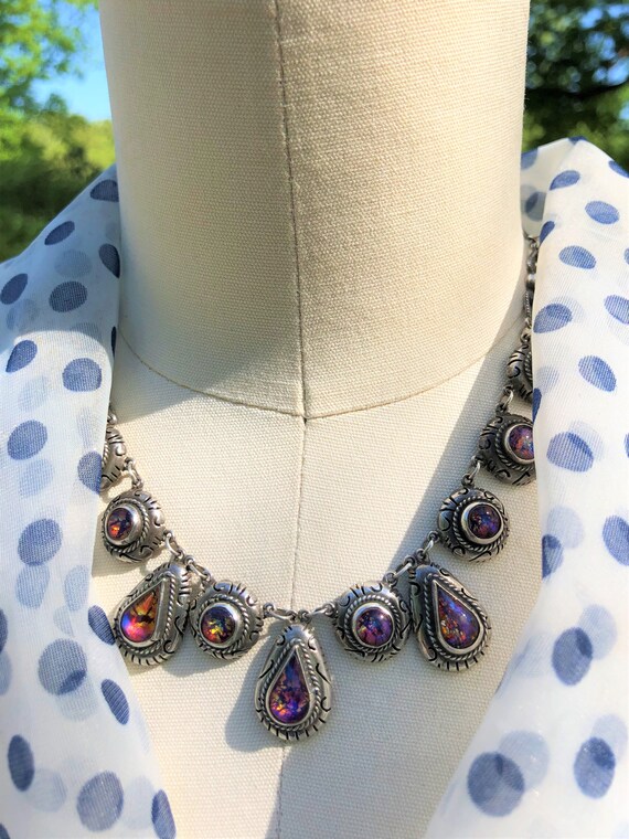 RARE 60's STERLING Foil Opal Necklace/Sterling Ne… - image 2