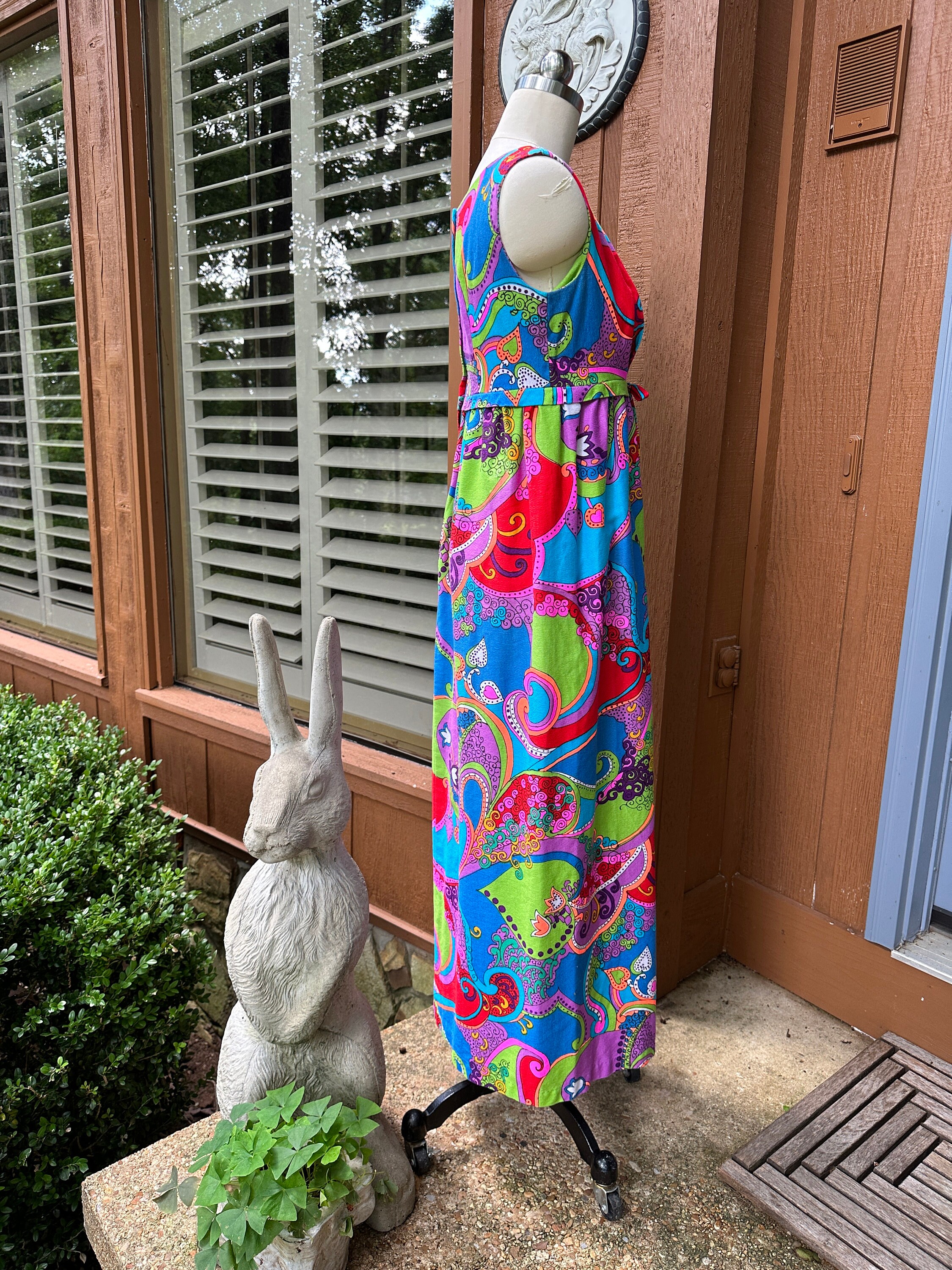 VINTAGE 70s GRAPHIC OP ART Hawaiian DRESS JUMPSUIT M/L | eBay