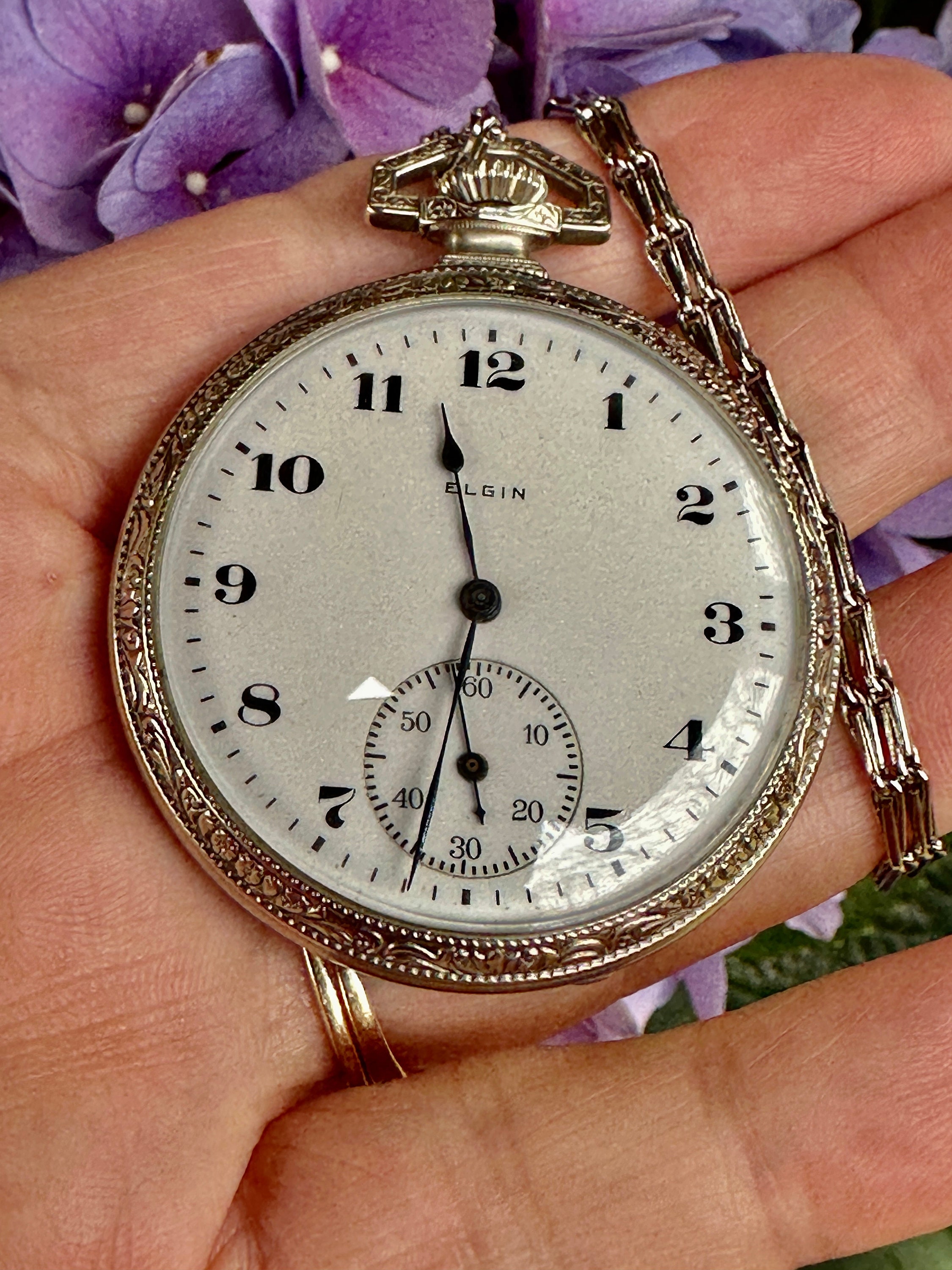 ELGIN エルジン 懐中時計 アンティーク 水鳥と植物の彫り エルジンのアンティーク金無垢懐中時計 【1886