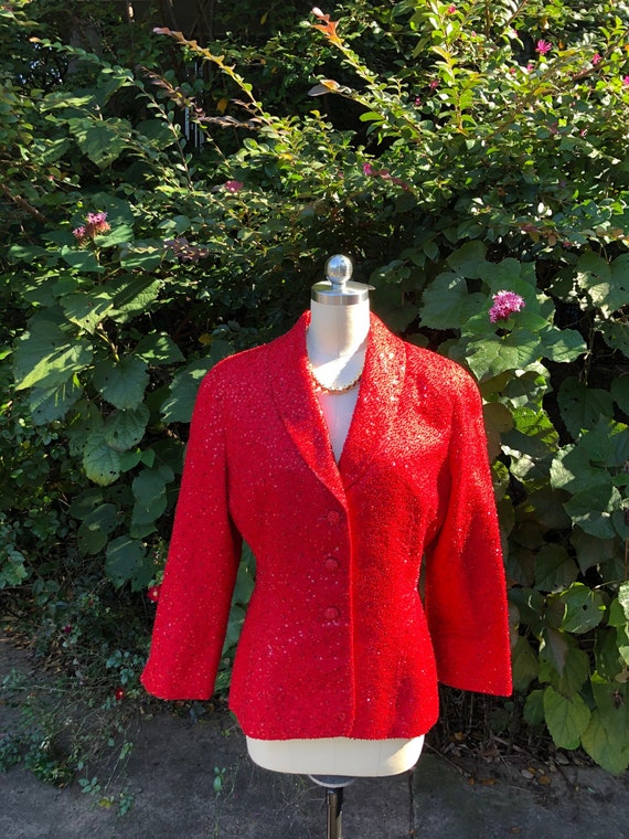 STUNNING BADGLEY MISCHIKA Beaded Jacket/80’s Red B