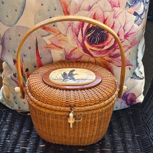 BOLSO DE MANO BARLOW NANTUCKET/Bolso de mano de barco faro de Nantucket/Cesta de Nantucket/Bolso vintage de Nantucket/Bolso de cesta de Nantucket/En perfecto estado