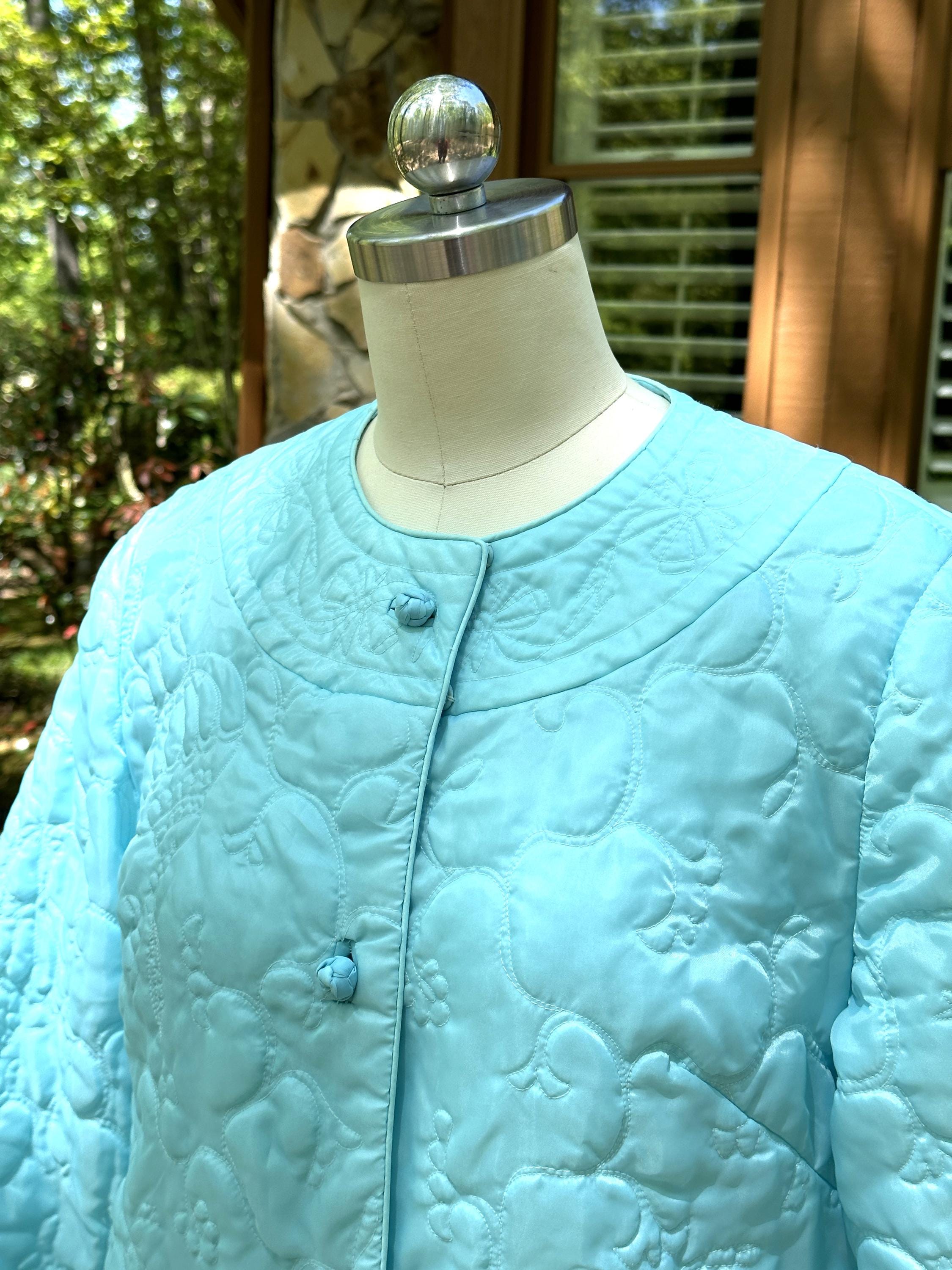 Toggle For Robe STUNNING QUILTED TURQUOISE Robe/vintage Quilted Robes/asian Style Robes ...