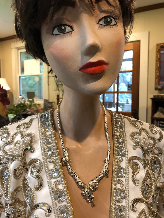 RARE Double Panther Rhinestone Necklace/80’s Rhin… - image 10