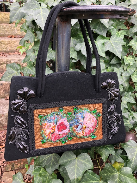 GORGEOUS 50's BEADED Handbag/50's Purses/50's Bags/Caron Handbags/Beaded Purses/Floral Handbag/50's Purses/50's Floral Purses/MINT Condition