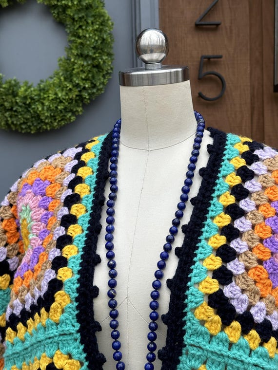 UNIQUE Granny Squares Sweater Jacket/Handmade Swe… - image 5