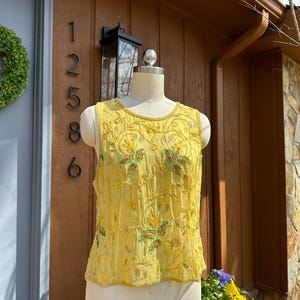 50&#39;s YELLOW BEADED TOP/Sleeveless Beaded Top/Yellow Top/Sleeveless Yellow Tops/Beaded Tops/50&#39;s Beaded Tops/Beaded Tops/Near Mint Condition