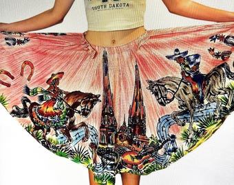 RARE 50's HAND PAINTED Skirt/Vintage 50's Skirts/Rare Skirts/Hand Painted Skirts/Mexican Skirts/Colorful Vintage Skirts/Mint Condition
