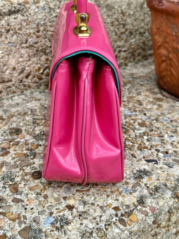 60's PINK PATENT Handbag/Pink Handbags/Pink Purse… - image 6