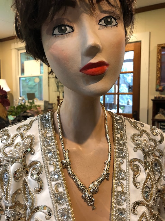 RARE Double Panther Rhinestone Necklace/80’s Rhin… - image 1