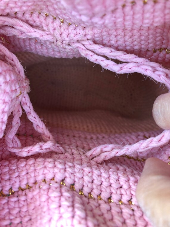 PRETTY IN PINK 40's Crochet Handbag/40’s Drawstri… - image 5