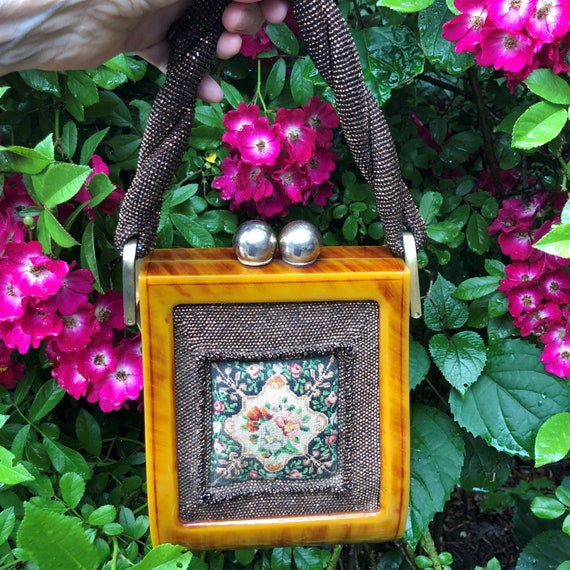 40's LUCITE, BEADED, and Petit Point Handbag/Luci… - image 10