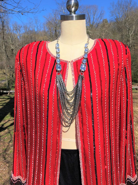 EXTRA LARGE Red Beaded Jacket/80's Beaded Jackets… - image 10