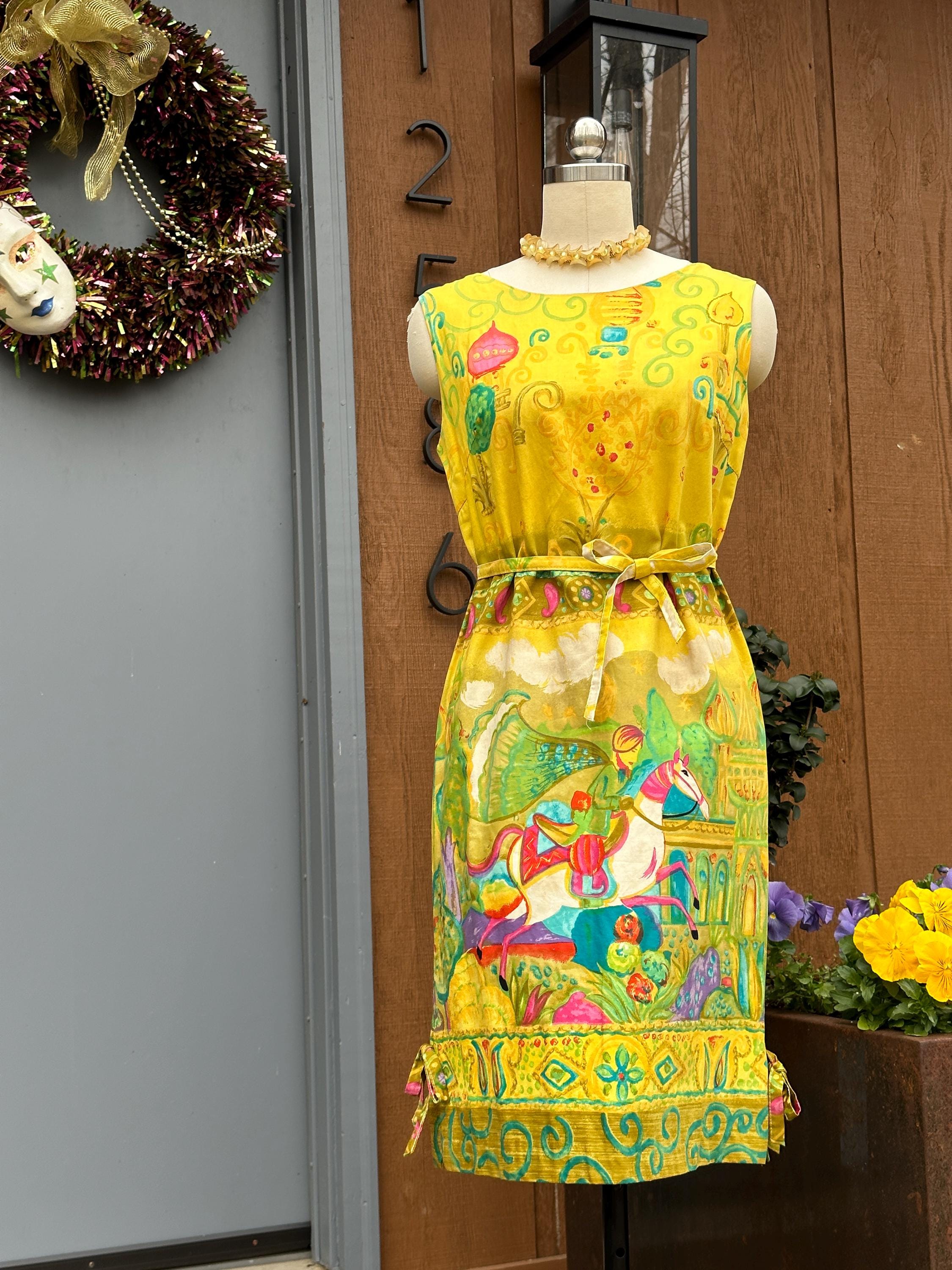 Vestido tubo original poco común/Vestidos de los años 60/Vestido serigrafiado/Vestidos con motivos de caballos/Vestido tubo/Vestidos de algodón/Vestid