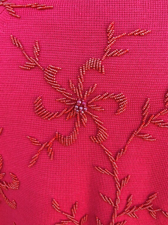 RARE 60's CORAL BEADED Sweater/60’s Floral Sweate… - image 4