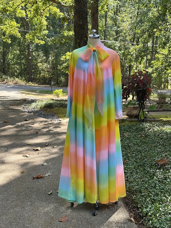 rainbow sheer dress GORGEOUS 70's RAINBOW Dress/lounging Dress/loungewear/70's Dresses/rainbow  Clothing/70's Mumu/rainbow Mumu/near Mint Condition