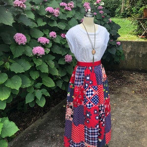 70's AMERICANA PATCHWORK Skirt/70s Maxi Skirt/70s Patchwork Skirt/Vintage Usa Skirt/Red White and Blue Skirt/70s Maxi/Near MINT Condition image 2
