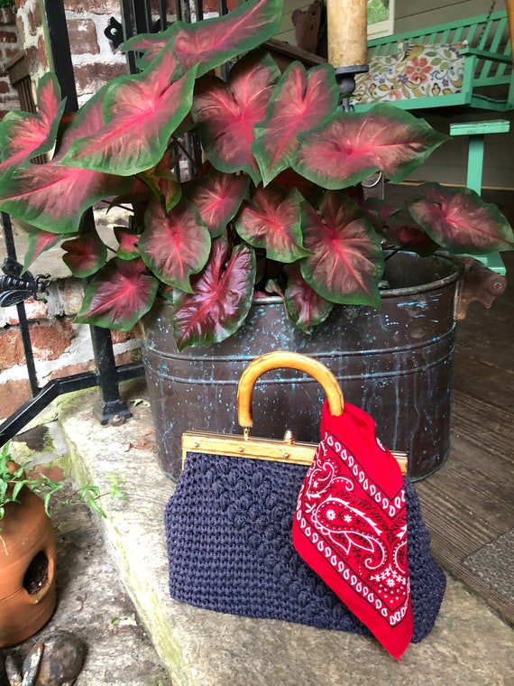 60's Raffia Wood Handle Bag/Vintage Raffia Purses/