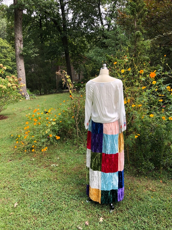 BOHO PATCHWORK Velvet Skirt/Patchwork Velvet Skir… - image 7