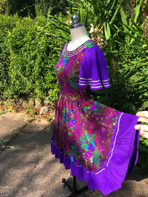 60's BARKCLOTH PATIO Dress/60’s Floral Full Skirt… - image 9