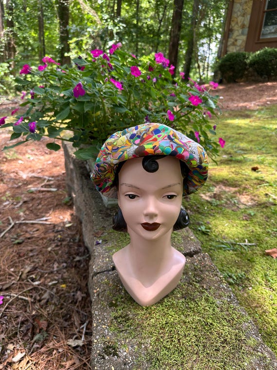 RARE EXCLUSIVE by LISA Beret Hat/60s Hats/Beret Style Hats/Psychedelic Hats/Psychedelic Beret/Rare Hats/Collectible Hats/Vintage Condition