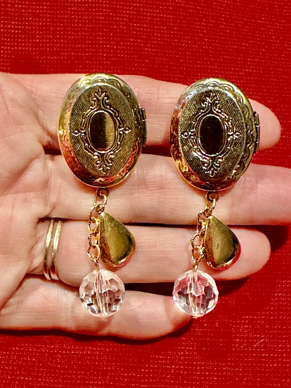 RARE HEART LOCKET Earrings/70's Earrings/Locket E… - image 1
