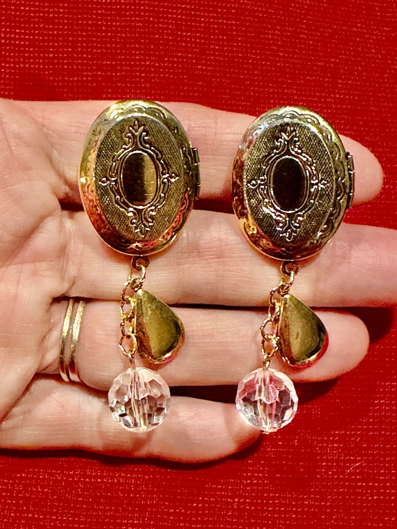 RARE HEART LOCKET Earrings/70's Earrings/Locket Ea