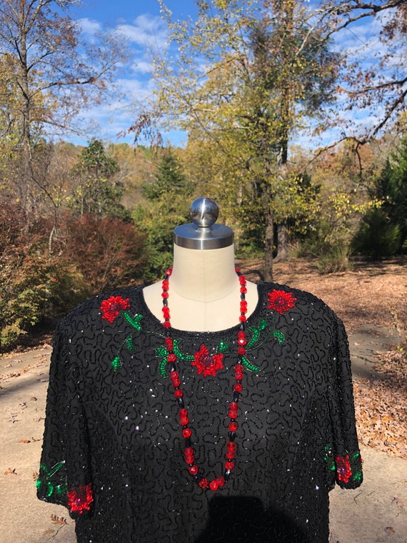 80's SEQUIN Top EXTRA LARGE/Vintage Sequin Top/80… - image 1