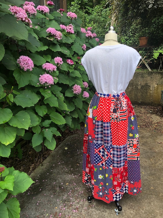 70's AMERICANA PATCHWORK Skirt/70’s Maxi Skirt/70… - image 3