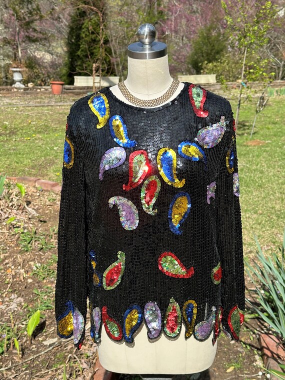 80 s SEQUIN Tops paisley Tops 80 s Tops 80 s Dressy Tops cocktail