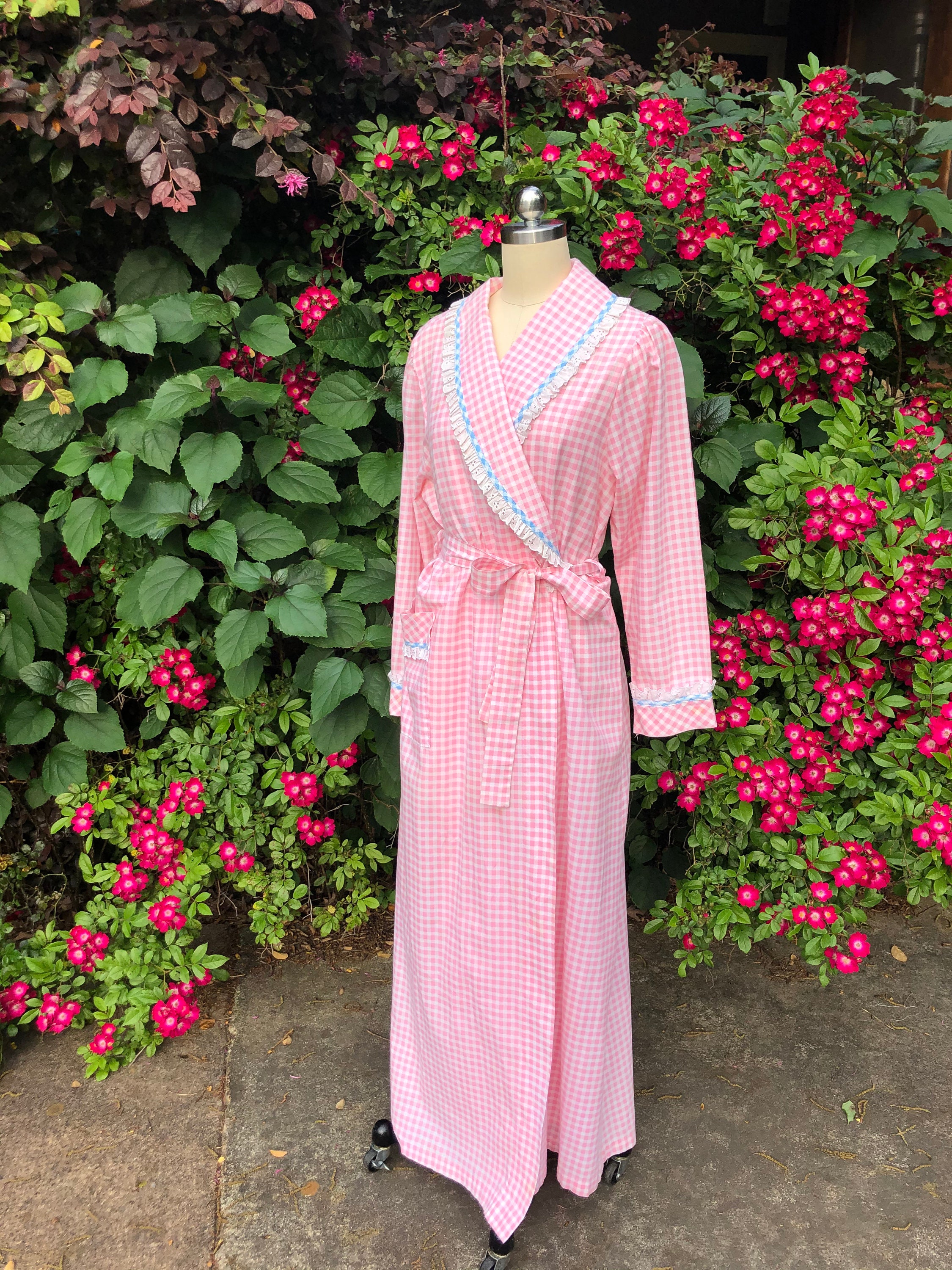 70s Vintage Rainbow Gingham Cotton Peasant-style Maxi Dress