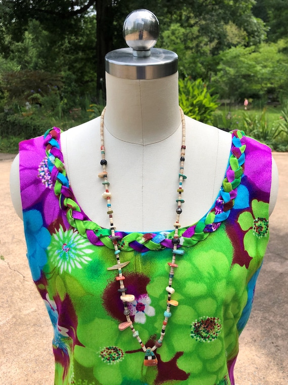 GORGEOUS 70's BARKCLOTH Dress/Handmade Hawaiian Dr