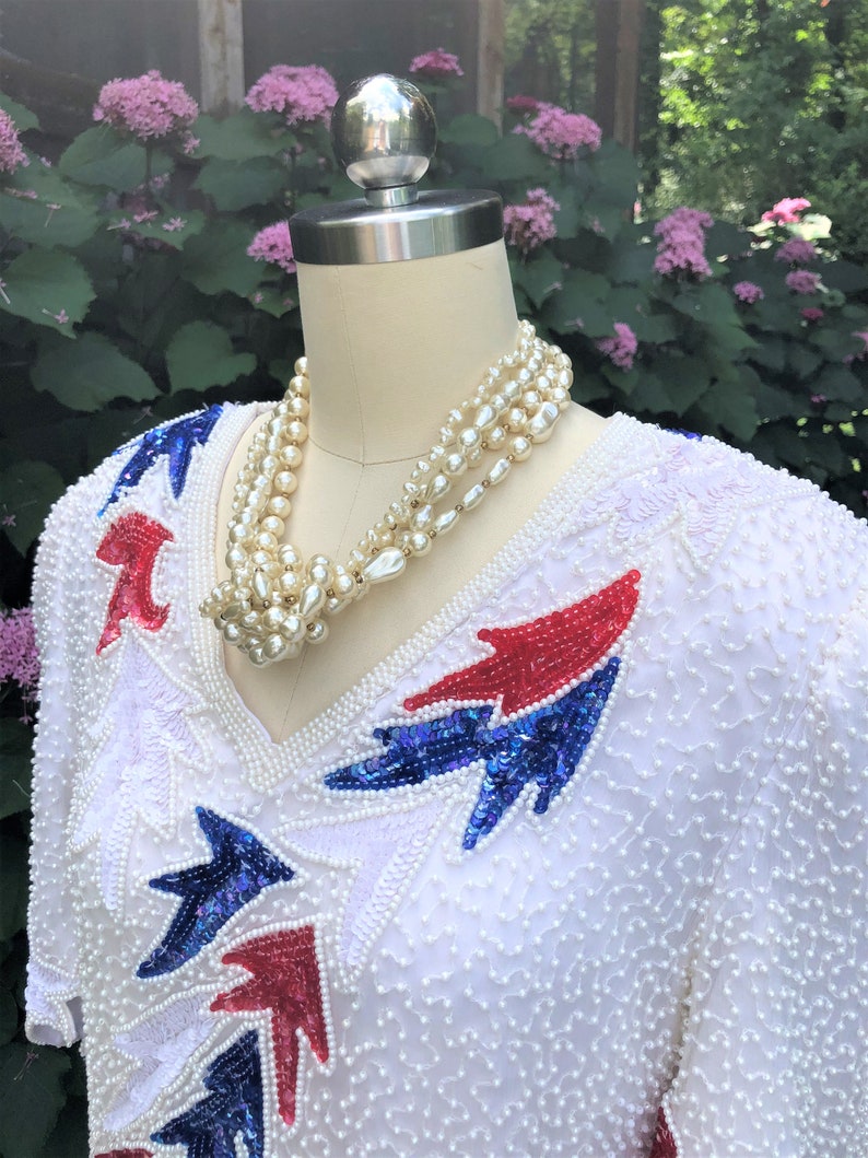 AMERICANA BEADED Tops/80's Beaded Tops/80's Sequins Tops/Beaded Tops/Sequin Tops/Americana Clothing/Vintage Tops/Usa Top/Near MINT Condition image 3