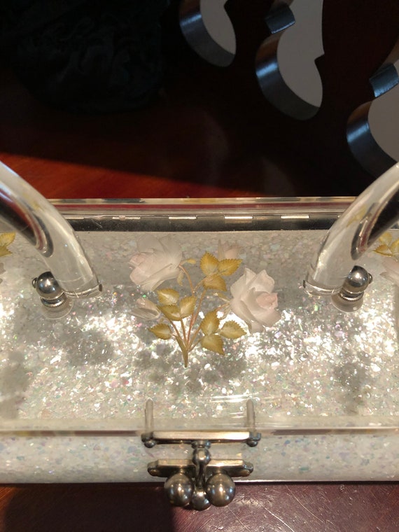 RARE Rose Sparkle LUCITE Handbag/50's Lucite Hand… - image 4