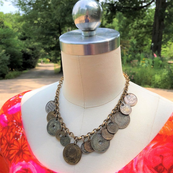 RARE MONET 40's COIN Necklace/40's Jewelry/40's N… - image 1