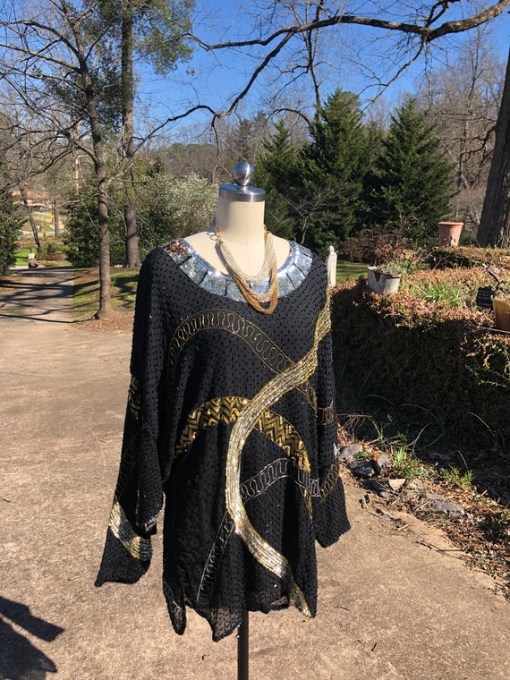 GORGEOUS 80's TUNIC SEQUIN Top/Silk Tops/Vintage … - image 2