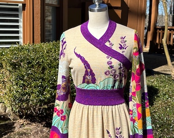 BEAUTIFUL 70's GOLDWORM Dress/70's Vintage Dress/70's Dresses/Goldworm/Floral Knit Dress/Knit Dress/70's Knitwear Dress/Near Mint Condition