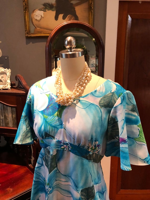 70's Tori Richard Turquoise FLORAL DRESS/Vintage F
