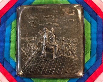 RARO ESTUCHE DE CIGARRILLO ANTIGUO / Estuche de cigarrillo Art Deco / Estuche de cigarrillo plateado / Estuche de soporte de tarjeta / Accesorios para damas / Buen estado vintage
