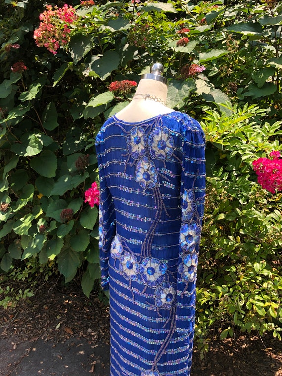 LOVELY 70's FLORAL SEQUIN Dress/70's Beaded Dress… - image 7