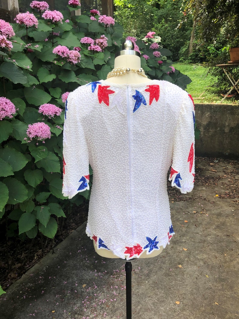 AMERICANA BEADED Tops/80's Beaded Tops/80's Sequins Tops/Beaded Tops/Sequin Tops/Americana Clothing/Vintage Tops/Usa Top/Near MINT Condition image 2