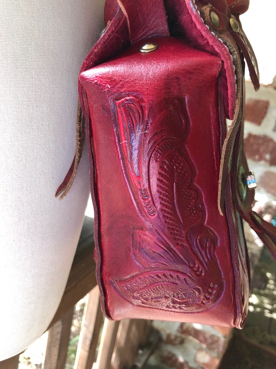 RARE 60's HAND TOOLED Cowgirl Saddle Bag/Hand Too… - image 5